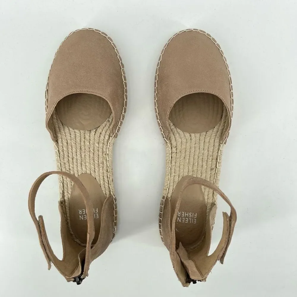 Eileen Fisher Gold Lala Espadrille Flat Ankle Strap Shoes Women’s Size 9.5